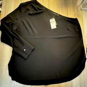 NWT Lauren Ralph Lauren Black One Shoulder Long Sleeve Blouse size XXL